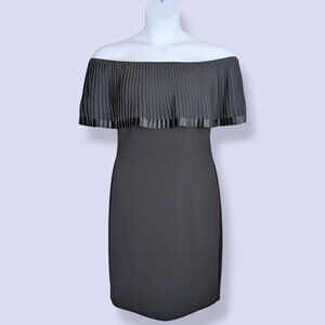 🍁Frank Lyman Pleated Black Off-Shoulder Sheath Dress